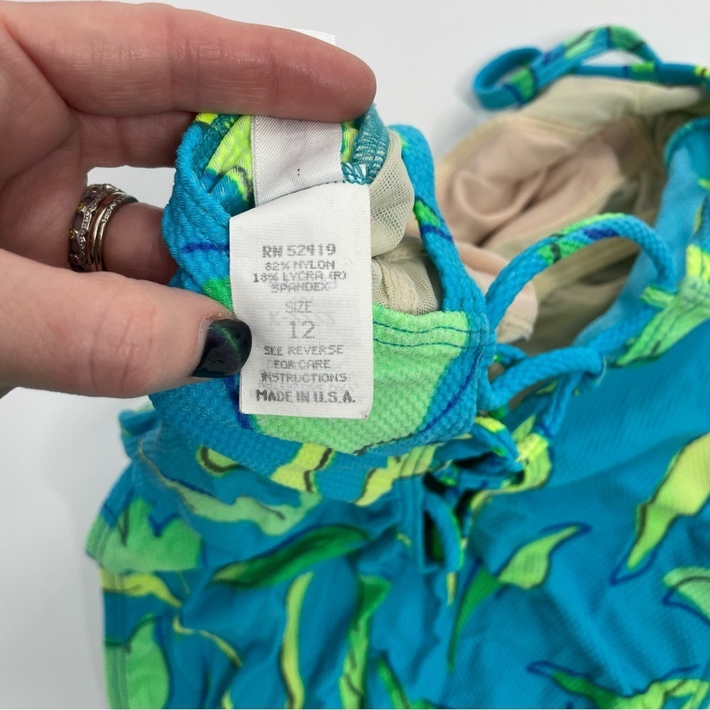 La Blanca Vtg Cheeky 80s 90s High Cut Aqua Blue Neon Green One‎ Piece Swim 12 - Picture 10 of 12